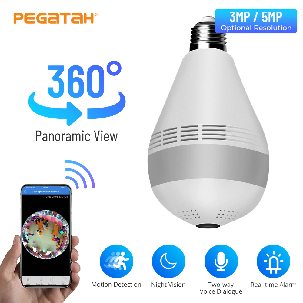 Cámara de Seguridad Bombilla Eléctrica Inteligente 360º (Monitoreada Móvil)