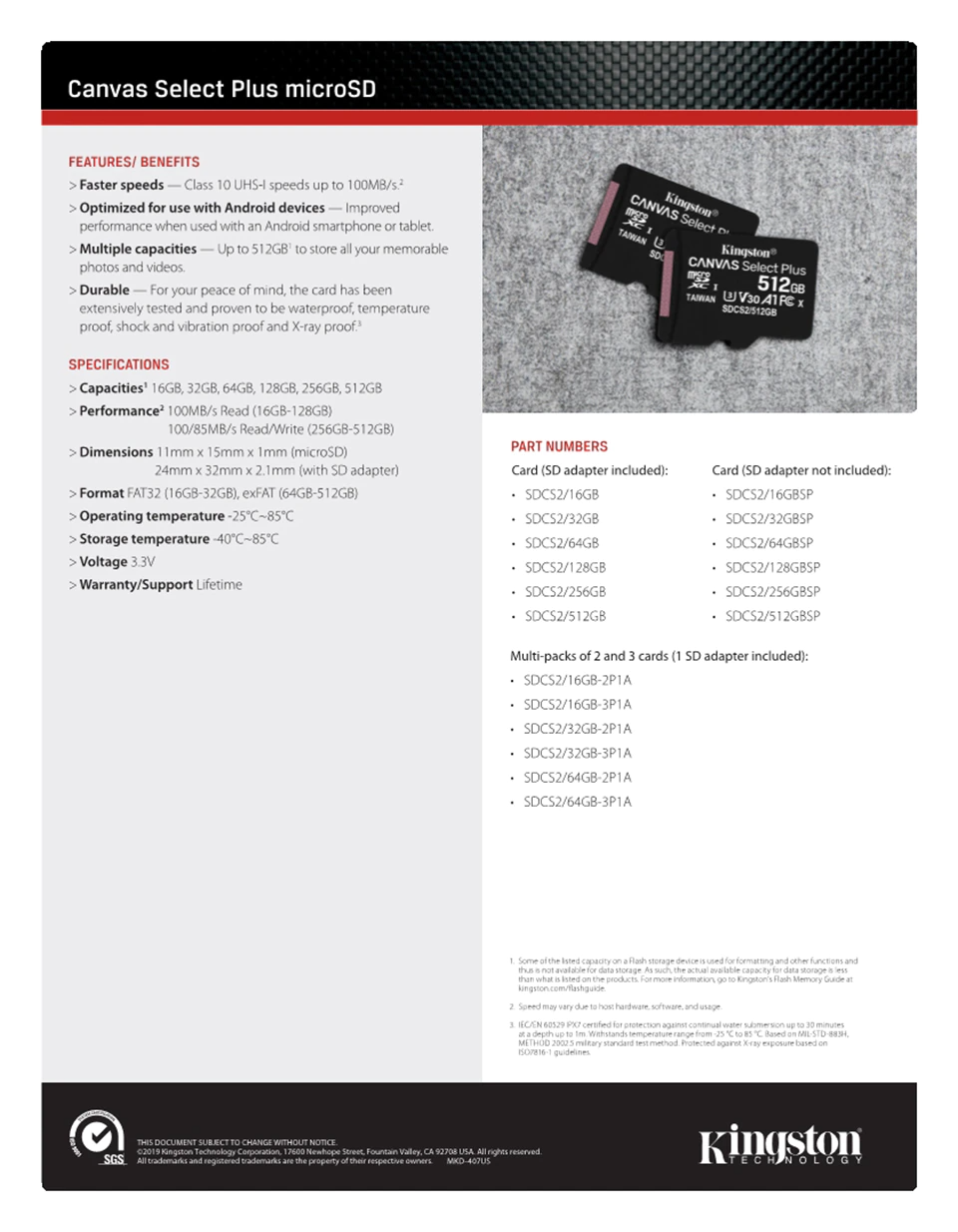 Memoria Micro SD Kingston Canvas Select Plus 128GB Class 10