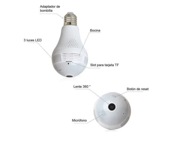Cámara de Seguridad Bombilla Eléctrica Inteligente 360º (Monitoreada Móvil)