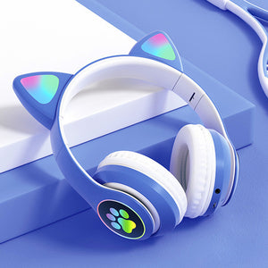 Hermosos Audífonos Diadema Gato Bluetooth 5.0 con Divertidas Luces Led
