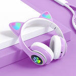 Cargar imagen en el visor de la galería, Hermosos Audífonos Diadema Gato Bluetooth 5.0 con Divertidas Luces Led
