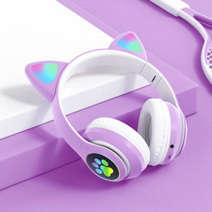Hermosos Audífonos Diadema Gato Bluetooth 5.0 con Divertidas Luces Led