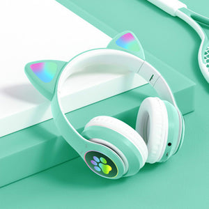 Hermosos Audífonos Diadema Gato Bluetooth 5.0 con Divertidas Luces Led