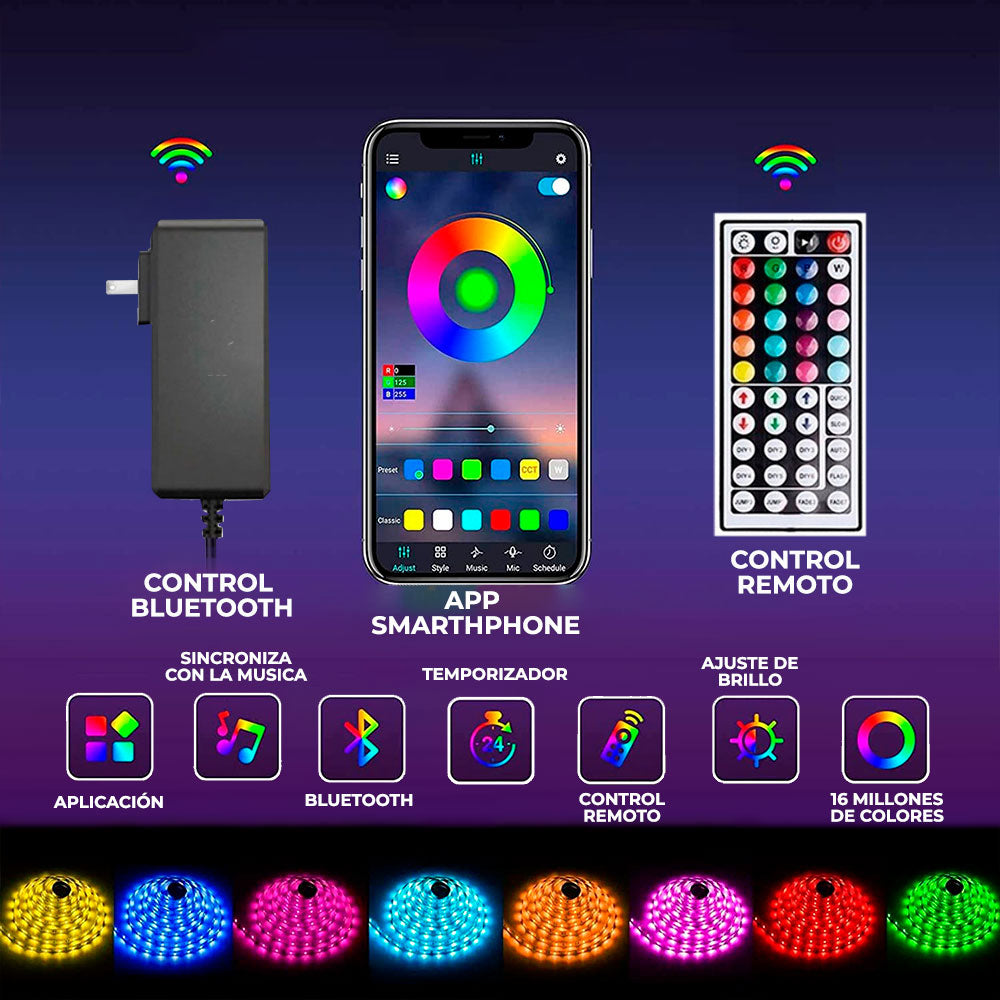 Increíbles Tiras de Luz LED 5050 RGB Flexibles App Bluetooth Control (5 - 30M)