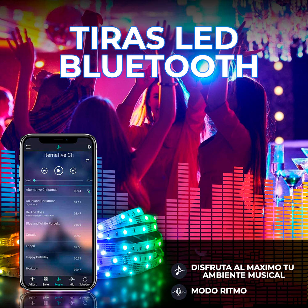 Increíbles Tiras de Luz LED 5050 RGB Flexibles App Bluetooth Control (5 - 30M)