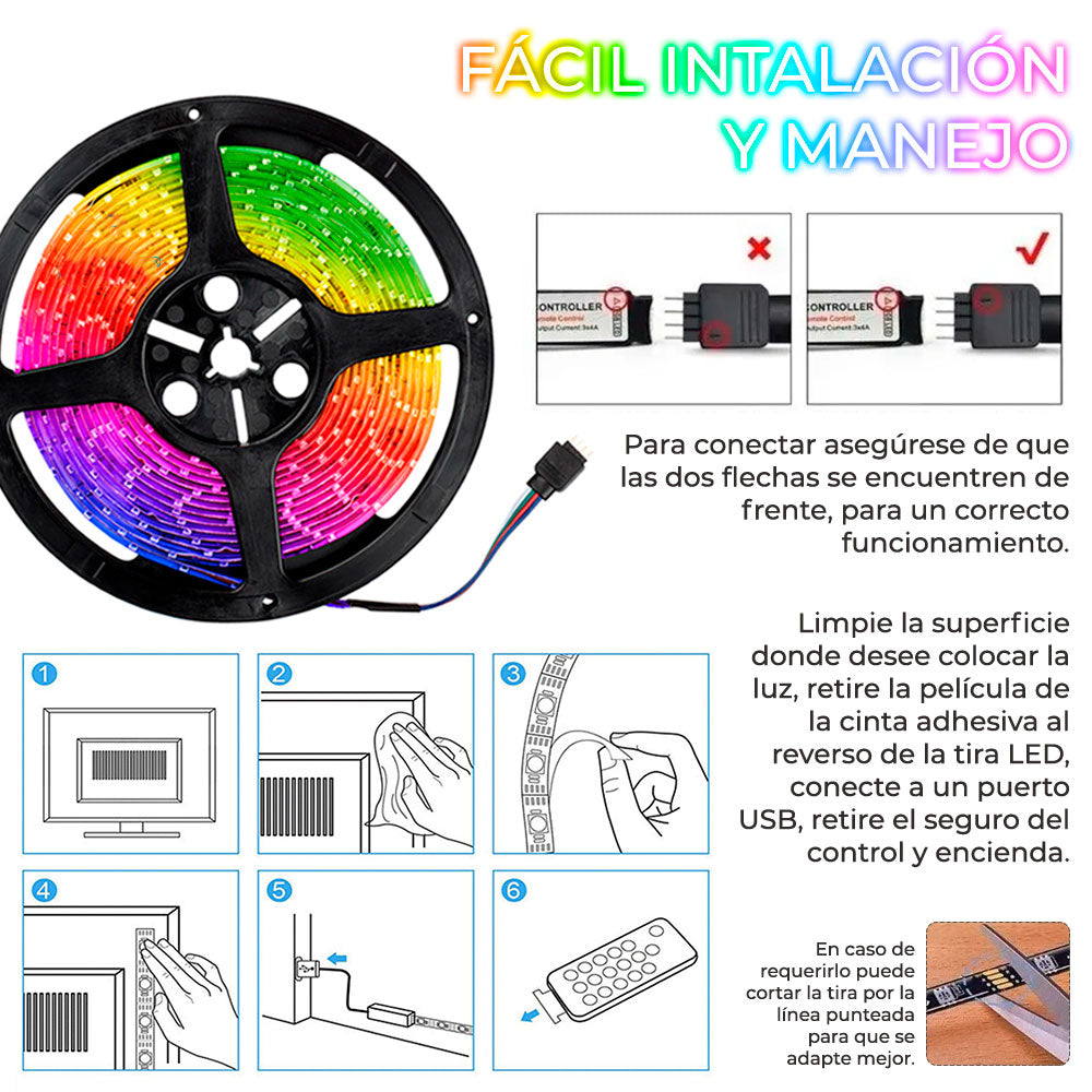 Luces LED Antiniebla 5050 5V Flexibles Para Auto u Oficina (5m)