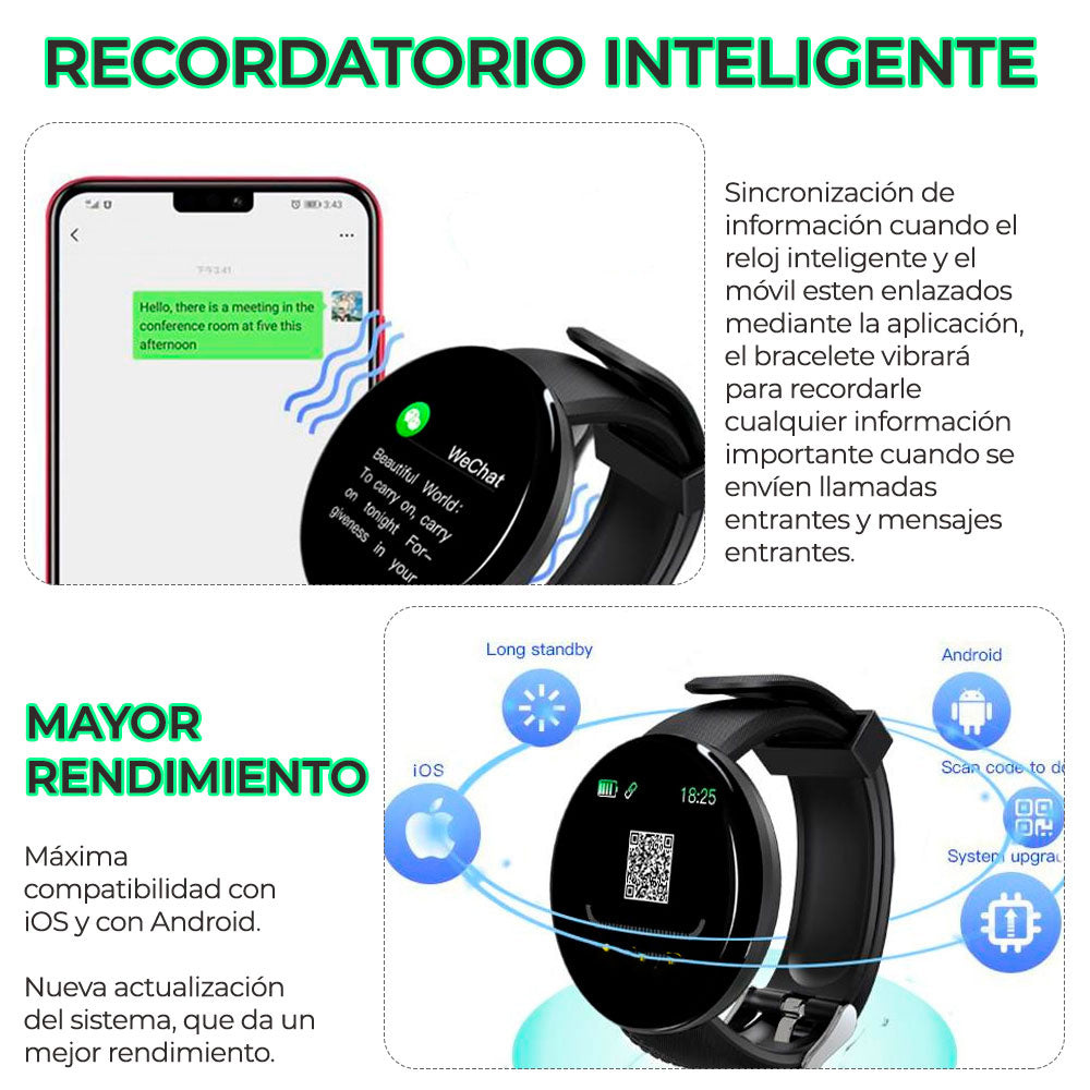 Nuevo Reloj Inteligente Smartwatch Deportivo D18 (Resistente al Agua)