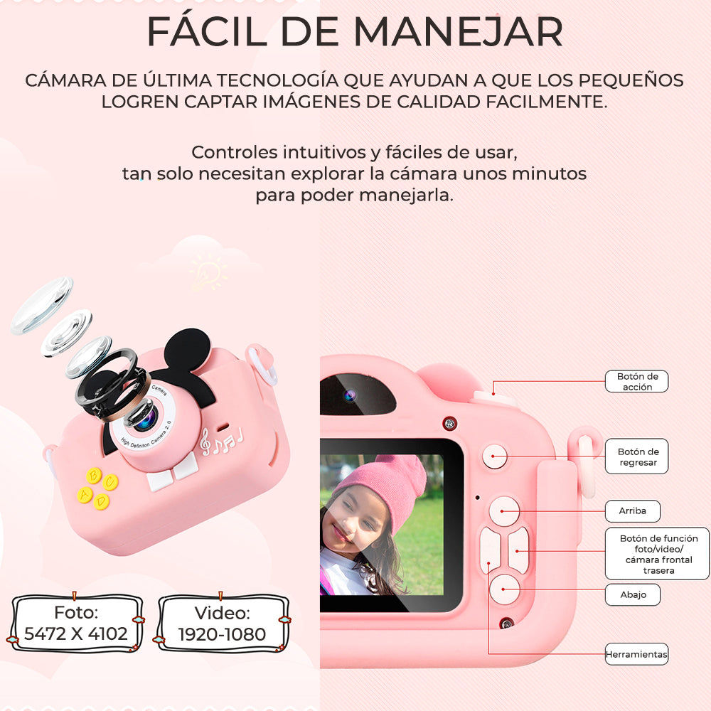 Cámara Digital Ratón Para Niños Uso Rudo Full Hd Fotos Video 1080P